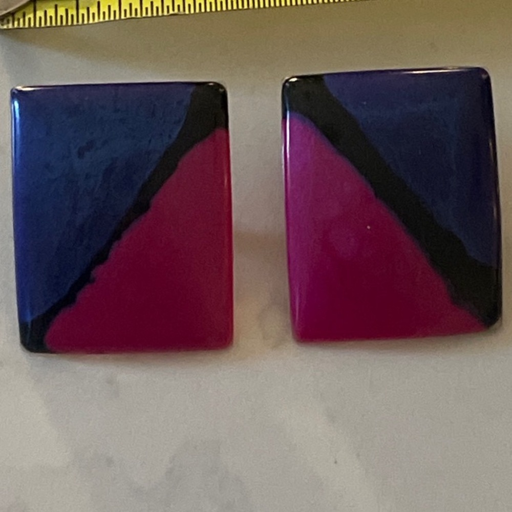 Vintage Colorful Geometric pierced pink blue Earrings